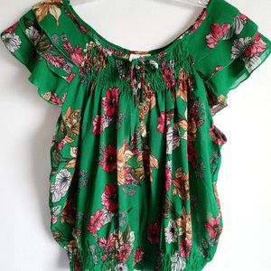Midnight Sky Women's Floral Green Blouse XL